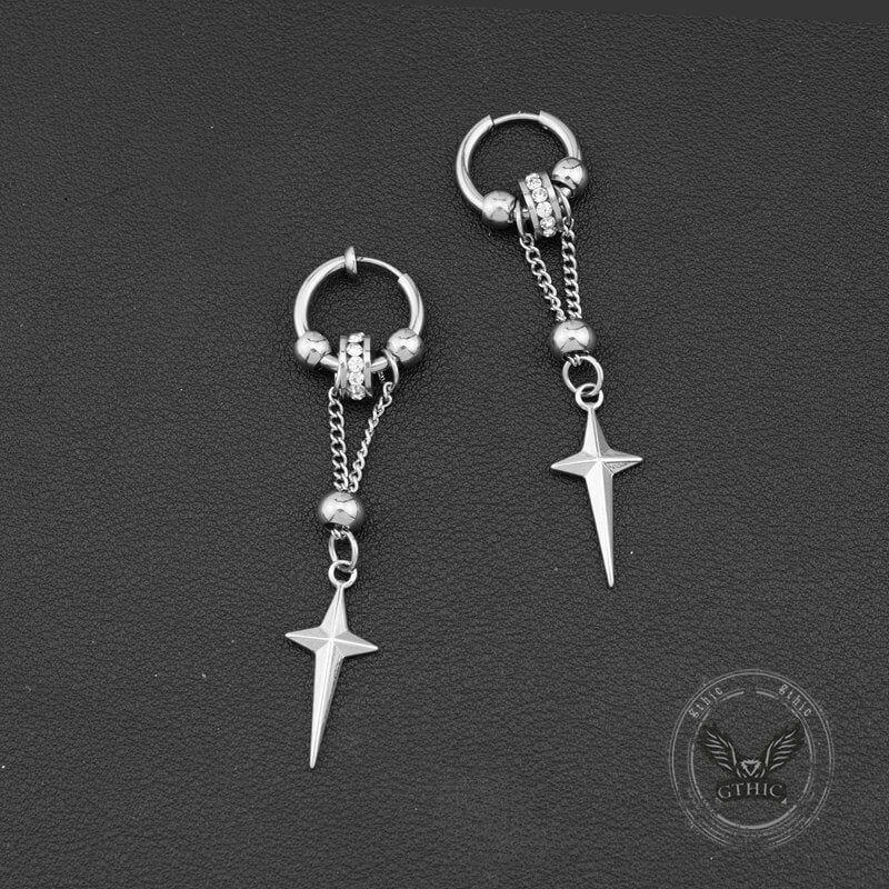 Gothic Star Tassel Chain Drop Earrings in Stainless Steel