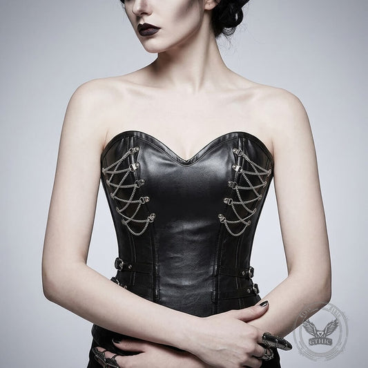 Gothic Steel-Boned Zipper Closure PU Leather Corset