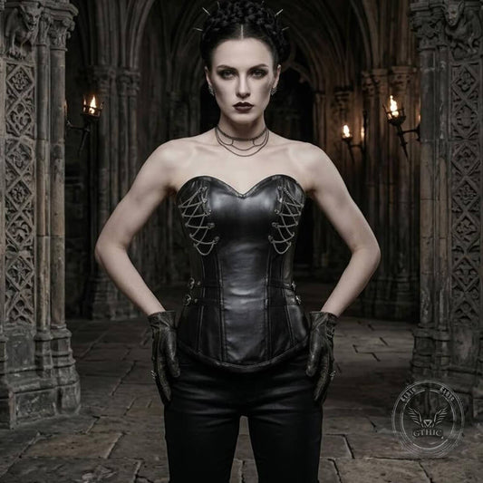 Gothic Steel-Boned Zipper Closure PU Leather Corset