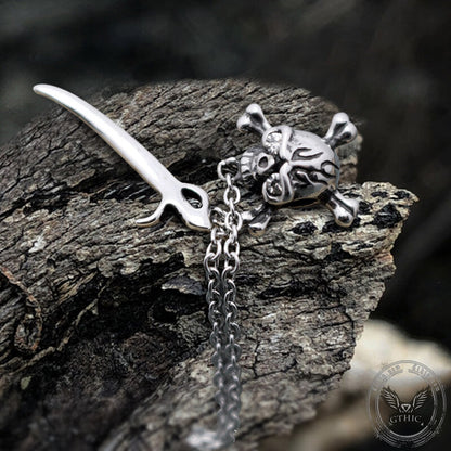 Gothic Sword Crossbone Skull Stud Earrings in Stainless Steel