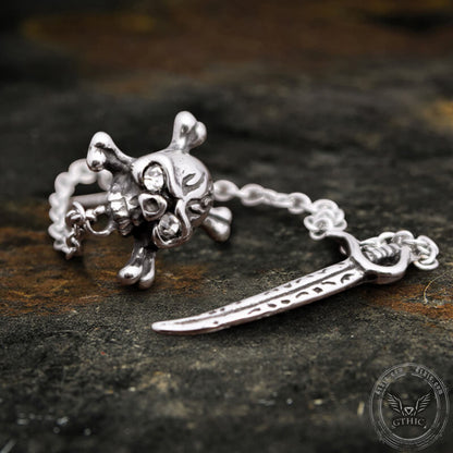 Gothic Sword Crossbone Skull Stud Earrings in Stainless Steel