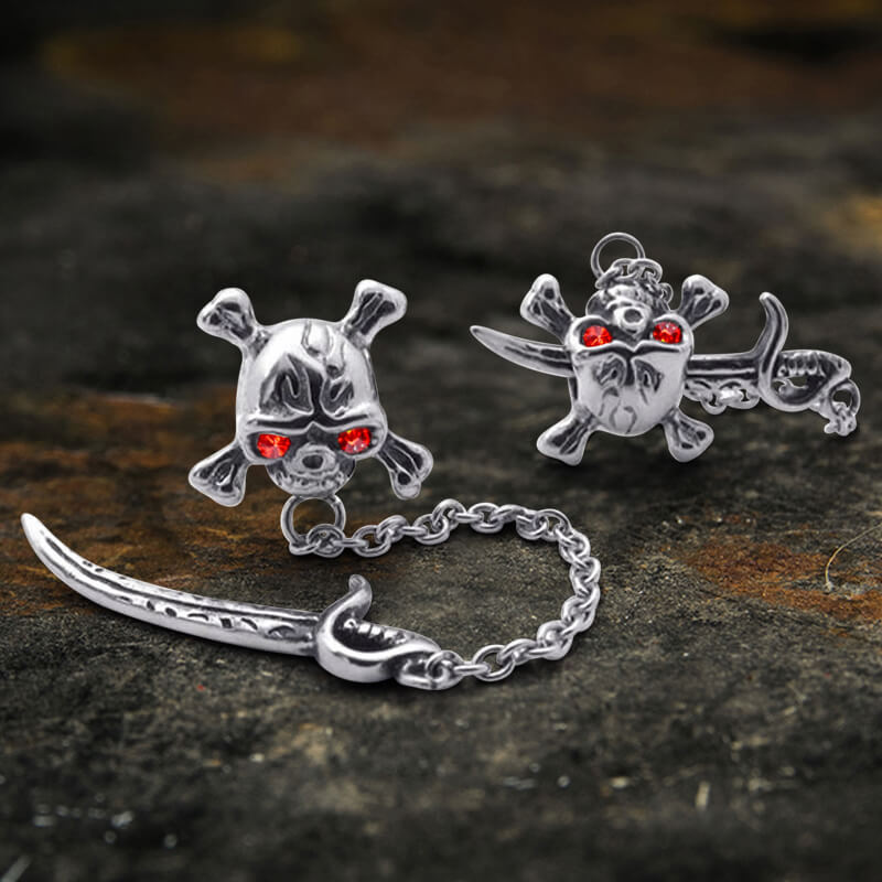 Gothic Sword Crossbone Skull Stud Earrings in Stainless Steel