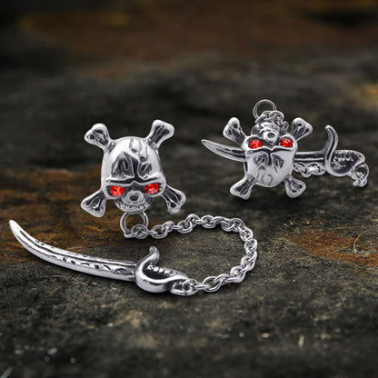 Gothic Sword Crossbone Skull Stud Earrings in Stainless Steel