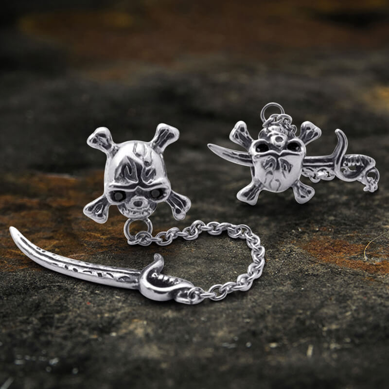Gothic Sword Crossbone Skull Stud Earrings in Stainless Steel