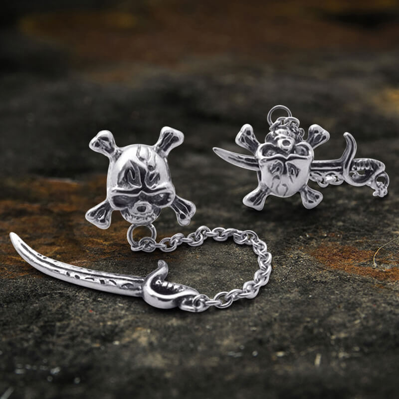 Gothic Sword Crossbone Skull Stud Earrings in Stainless Steel