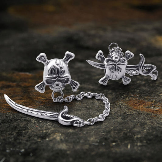 Gothic Sword Crossbone Skull Stud Earrings in Stainless Steel