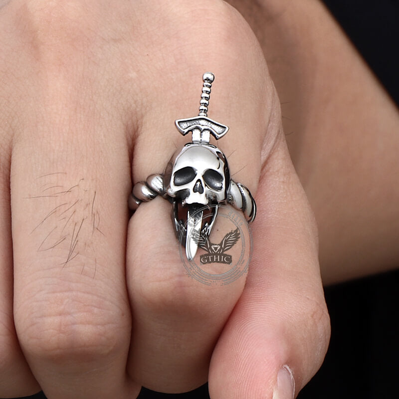 Gothic Sword Skull Stainless Steel Twist Ring