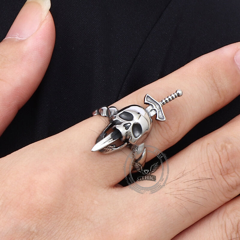 Gothic Sword Skull Stainless Steel Twist Ring