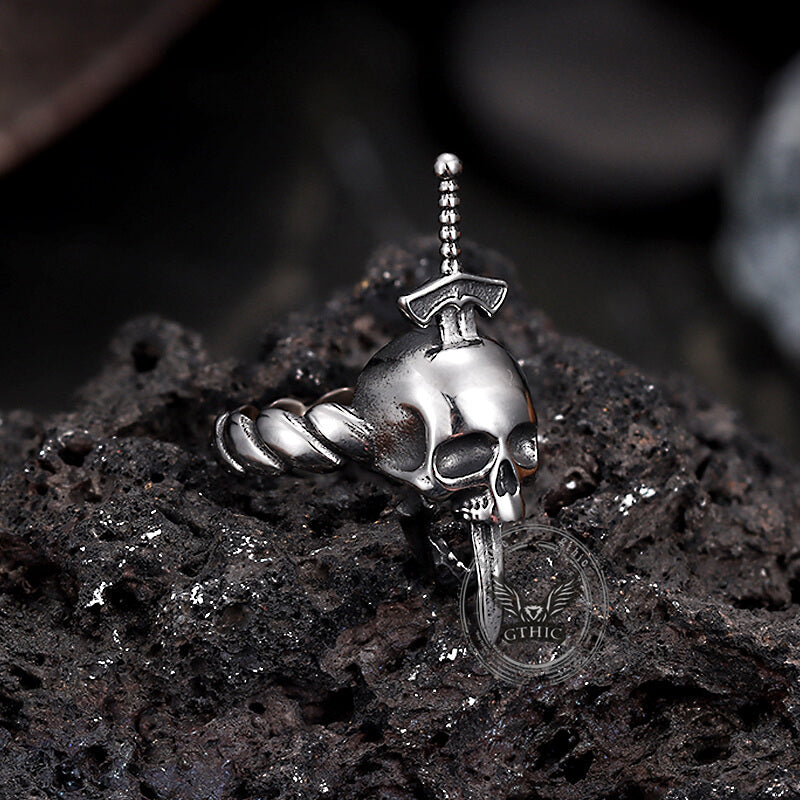 Gothic Sword Skull Stainless Steel Twist Ring