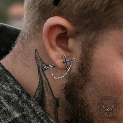 Gothic Sword Stud Earring in Sterling Silver