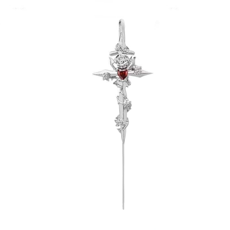 Gothic Taboo Rose Sword Earrings in Copper