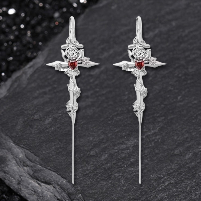 Gothic Taboo Rose Sword Earrings in Copper