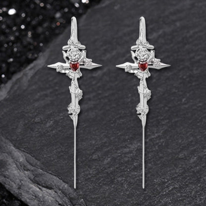 Gothic Taboo Rose Sword Earrings in Copper