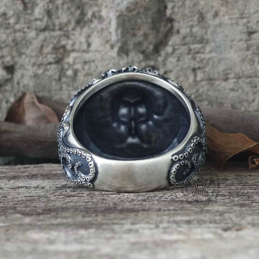 Gothic Tentacle Skull Head Sterling Silver Ring