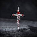 Gothic Thorn Rose Heart Gem Cross Pendant in Copper