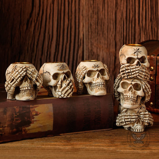 Gothic Three No Halloween Skull Resin Candle Holder