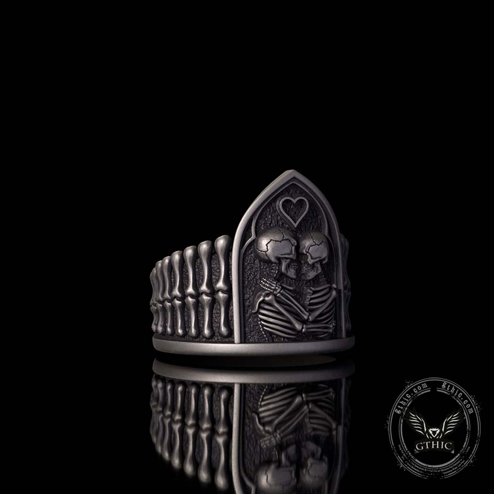 Gothic Till Death Skeleton Lovers Sterling Silver Ring