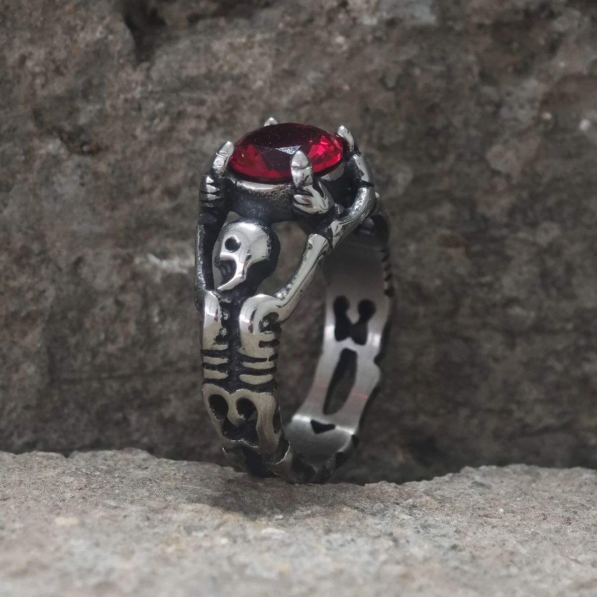 Gothic Tribute Gem Stainless Steel Skull Ring