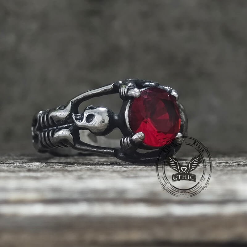 Gothic Tribute Gem Stainless Steel Skull Ring
