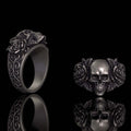 Gothic Vine Rose Skull Sterling Silver Ring