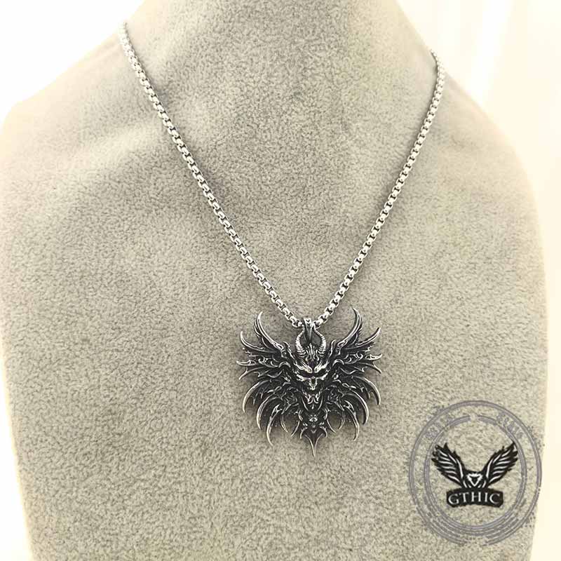 Gothic Wings Skull Viking Pendant in Stainless Steel