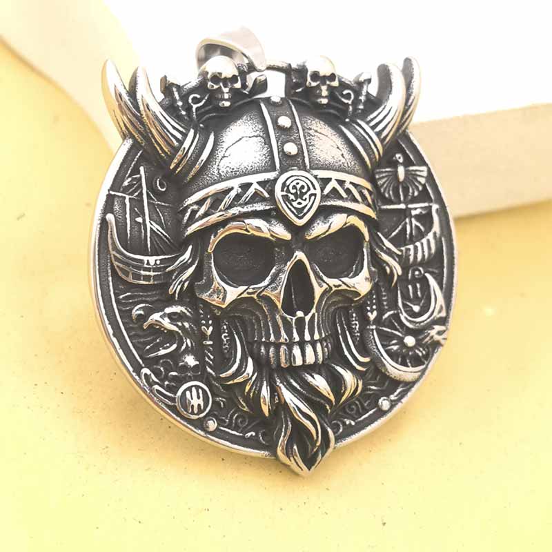 Gothic Wings Skull Viking Pendant in Stainless Steel
