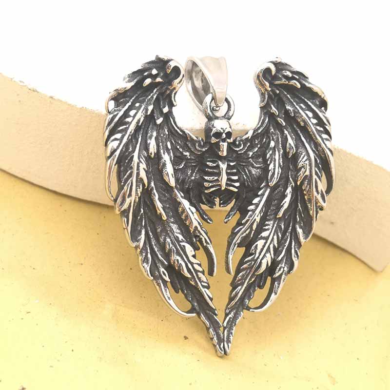 Gothic Wings Skull Viking Pendant in Stainless Steel