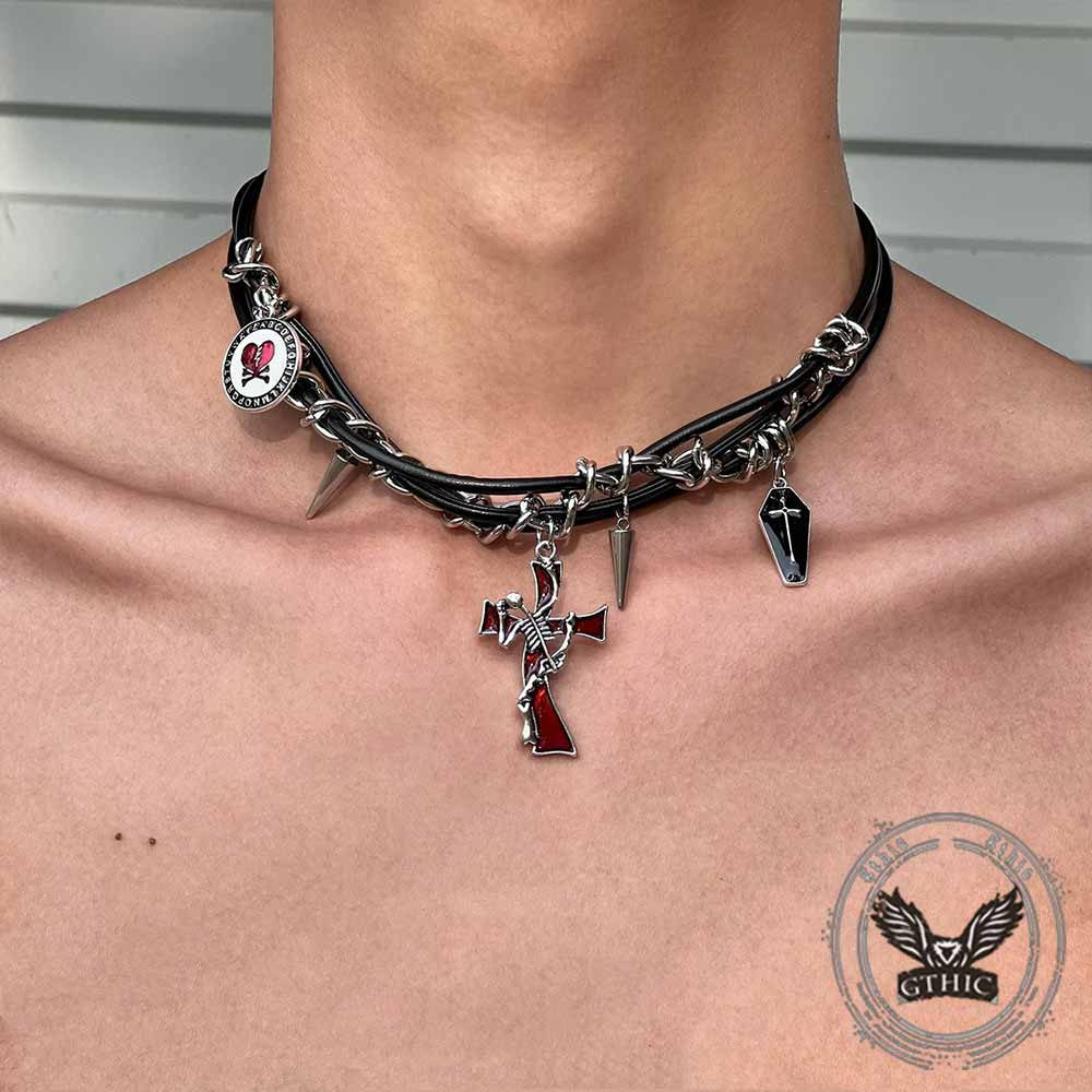 Gothic Y2K Cross Coffin PU Leather Alloy Choker