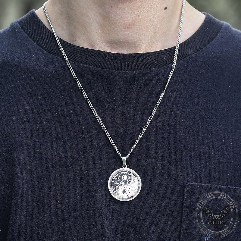 Gothic Yin Yang Mandala Necklace in Stainless Steel