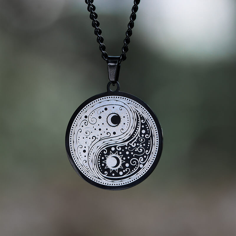 Gothic Yin Yang Mandala Necklace in Stainless Steel