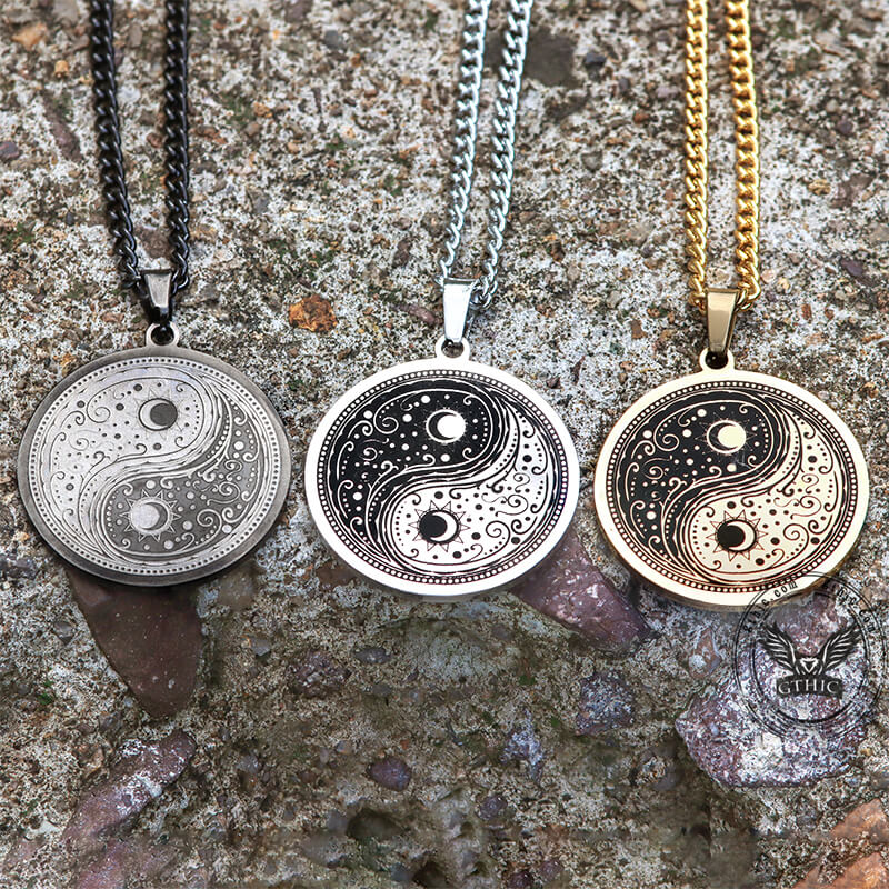 Gothic Yin Yang Mandala Necklace in Stainless Steel