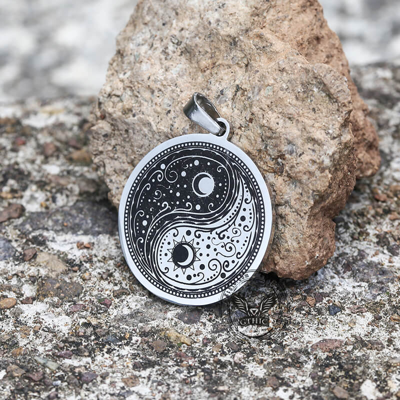 Gothic Yin Yang Mandala Necklace in Stainless Steel