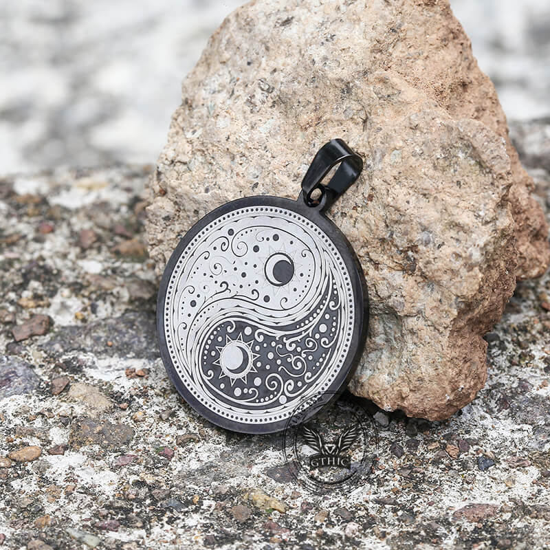 Gothic Yin Yang Mandala Necklace in Stainless Steel
