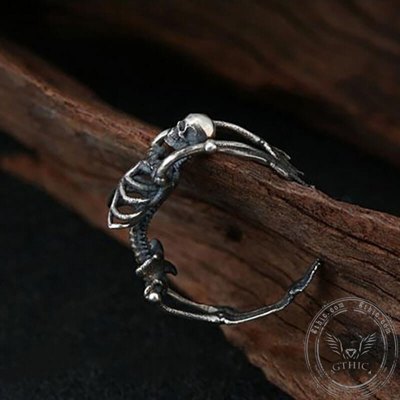 Gothic Yoga Skull Sterling Silver Adjustable Ring