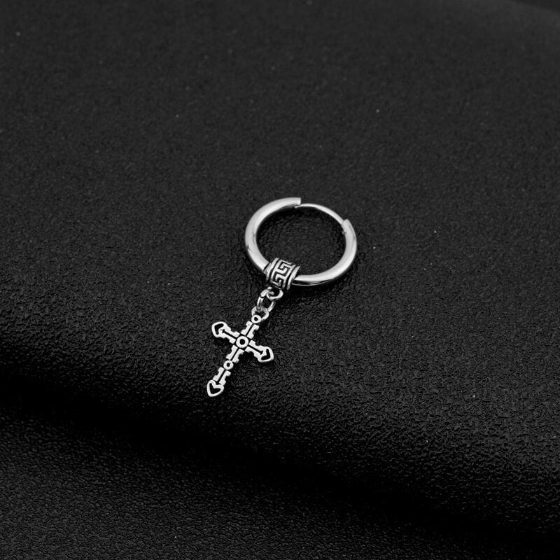 Great Wall Pattern Cross Hoop Earrings in Stainless Steel