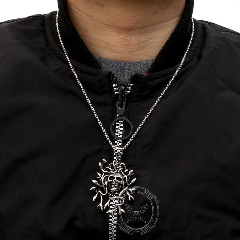 Greek Mythology Snake Hair Skull Pendant in Stainless Steel