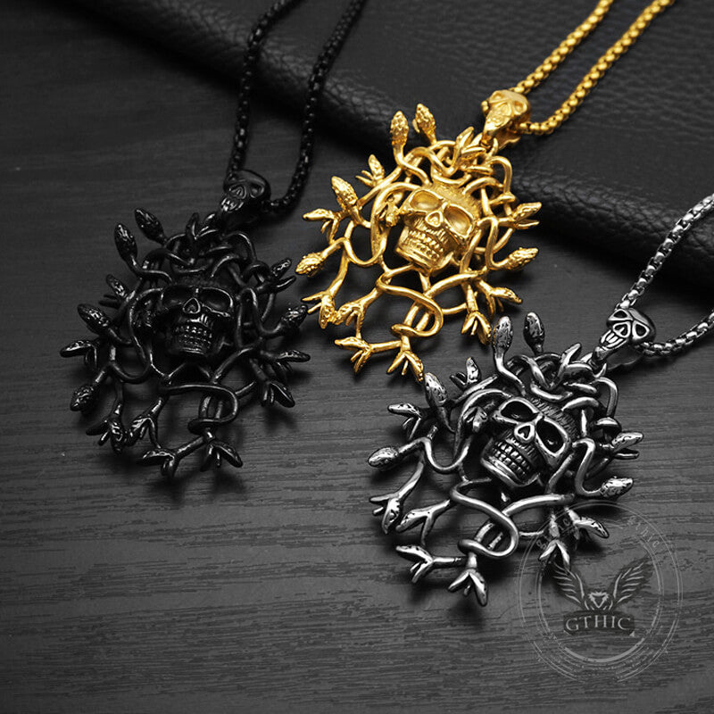 Greek Mythology Snake Hair Skull Pendant in Stainless Steel