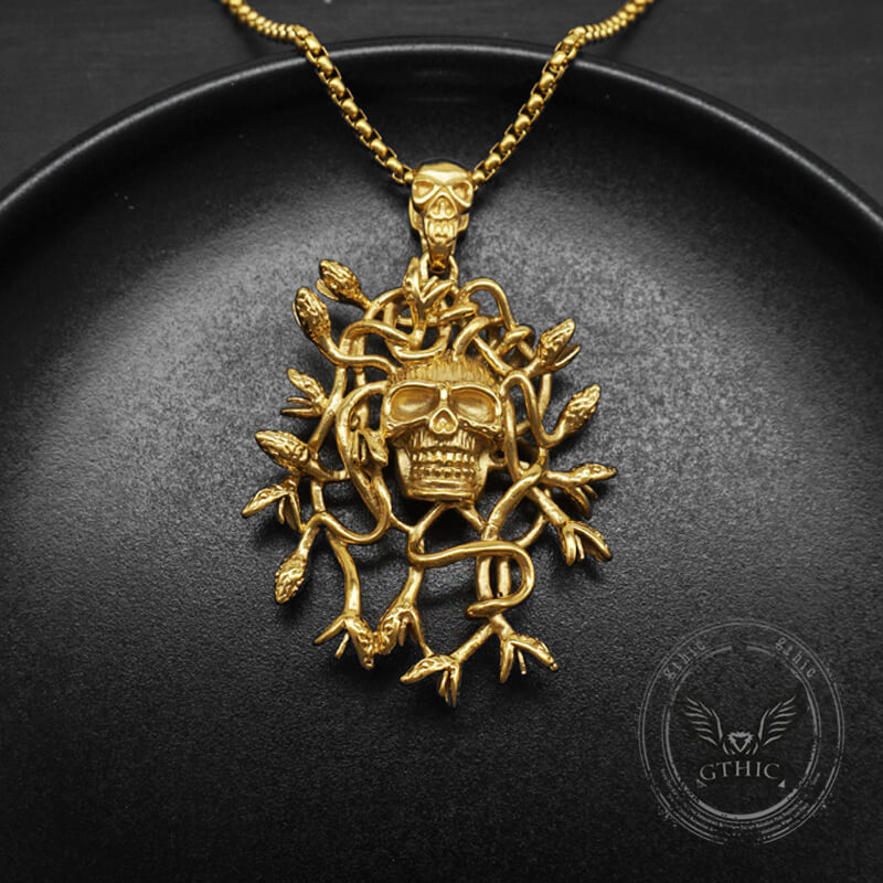 Greek Mythology Snake Hair Skull Pendant in Stainless Steel