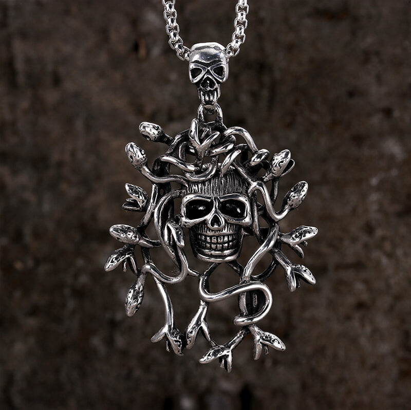 Greek Mythology Snake Hair Skull Pendant in Stainless Steel