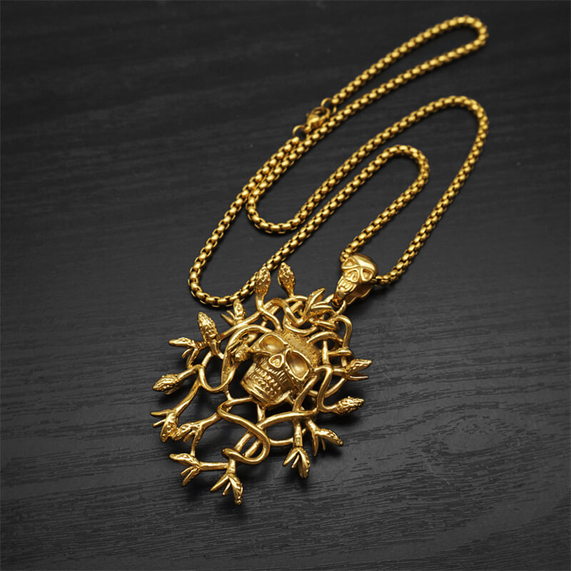 Greek Mythology Snake Hair Skull Pendant in Stainless Steel