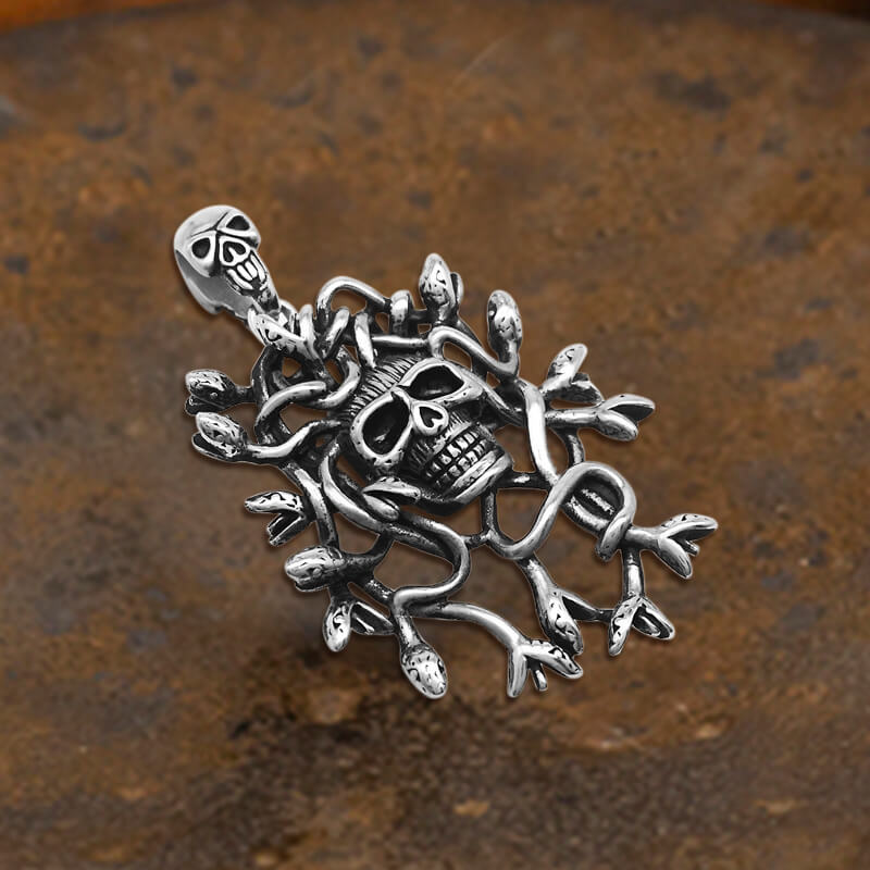 Greek Mythology Snake Hair Skull Pendant in Stainless Steel