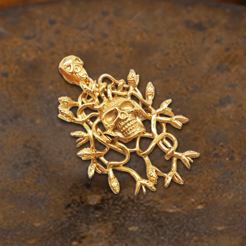 Greek Mythology Snake Hair Skull Pendant in Stainless Steel