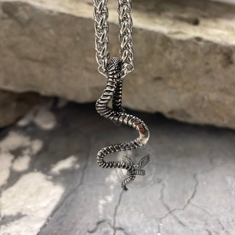 Green Eye Snake Pendant in Stainless Steel