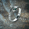 Green Eye Snake Ring in Stainless Steel