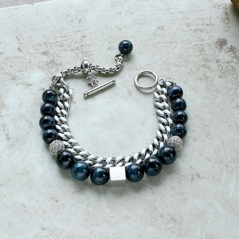 Green Tiger Eye Bracelet in Stainless Steel