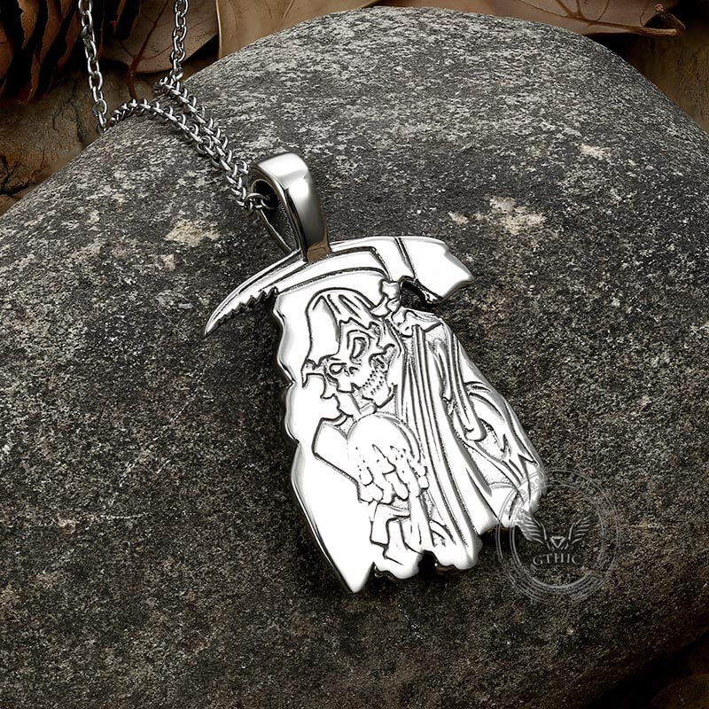 Grim Reaper Moth Skull Pendant in Stainless Steel
