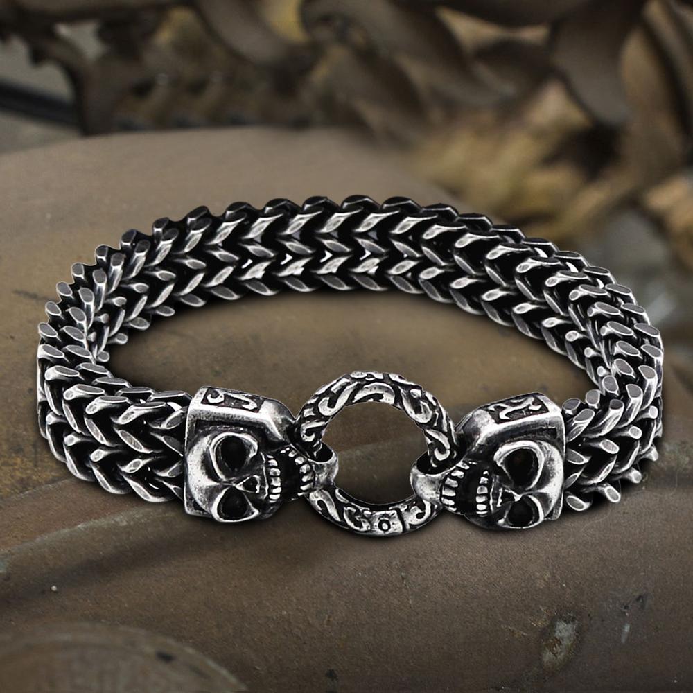 Double Ghost Head Buckle Skull Bracelet in Stainless Steel