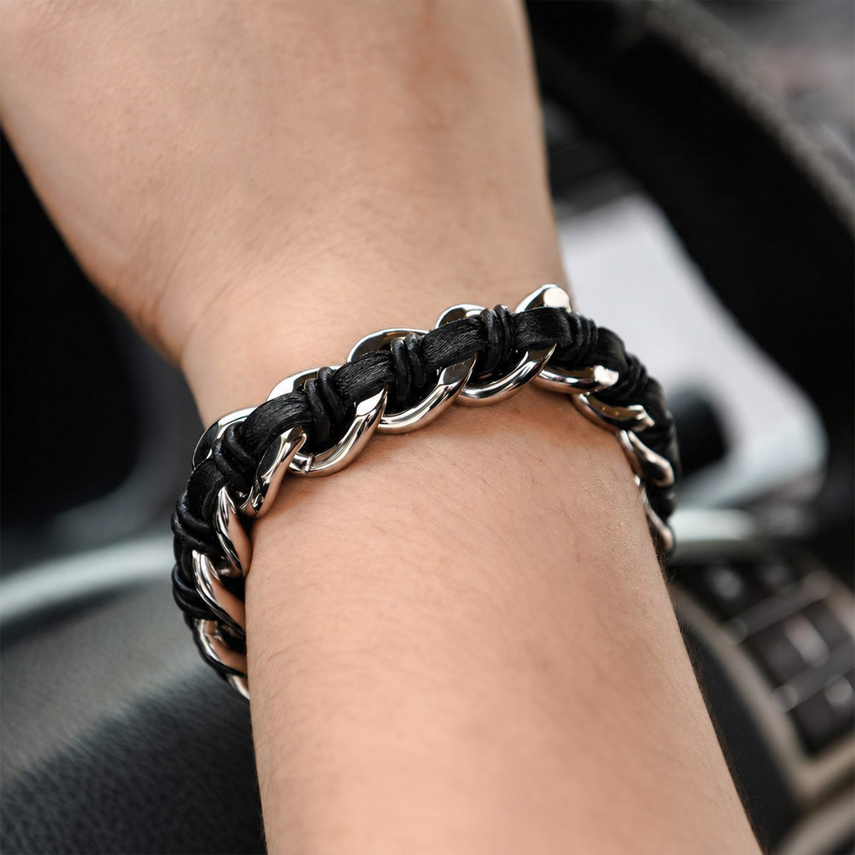 Double Head Skull Buckle Stainless Steel Braided Bracelet