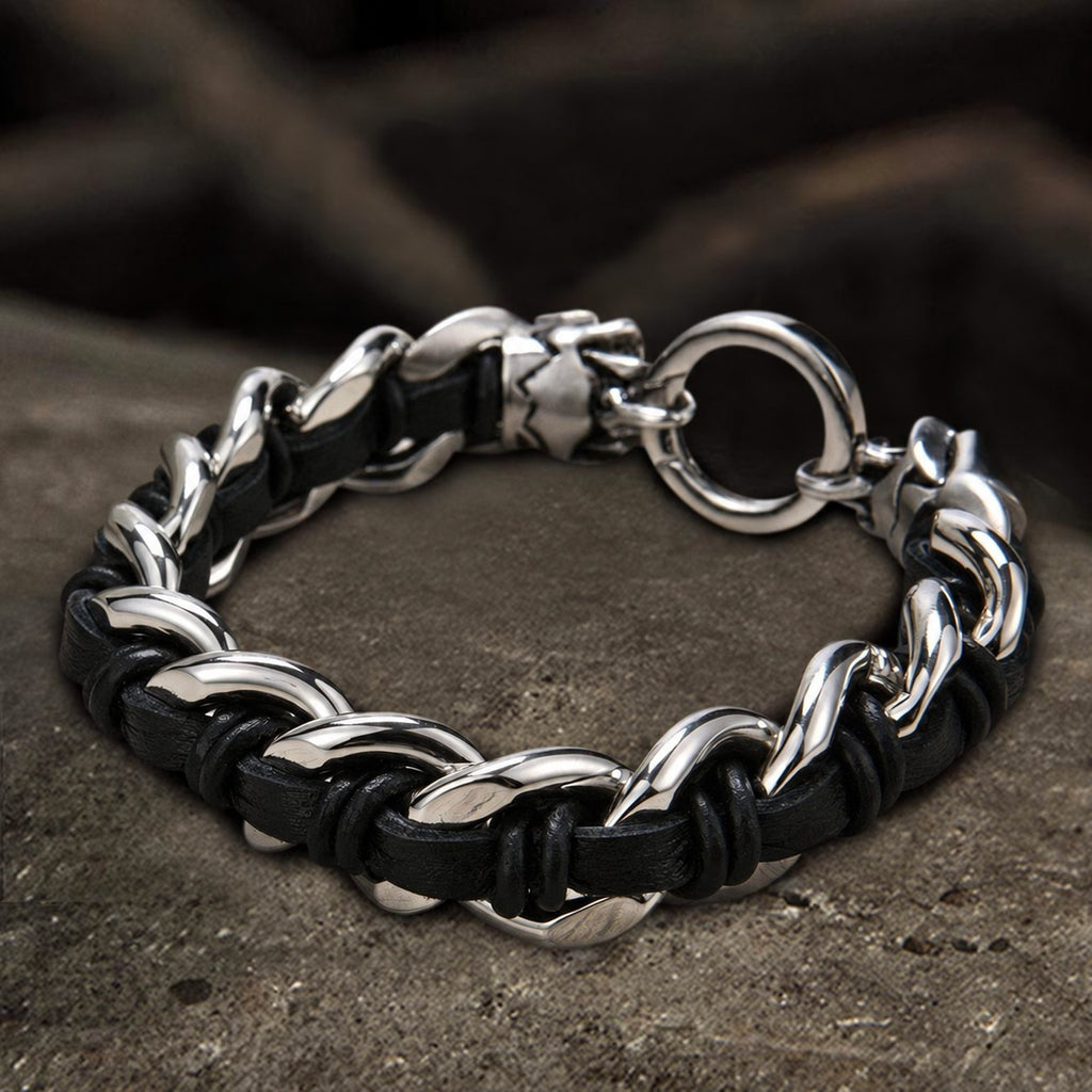Double Head Skull Buckle Stainless Steel Braided Bracelet