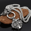 Odin Wolf Raven Viking Necklace in Stainless Steel